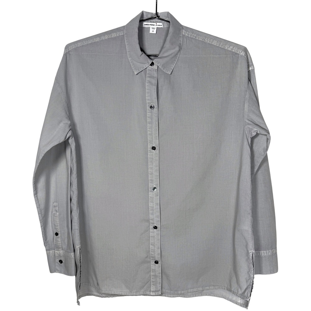James Perse Size 0 Long Sleeve Collared Button Up Shirt Gray‎